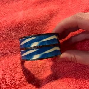 Vince Camuto Blue and White Enamel Bangle Bracelet with Silver Tone Accents